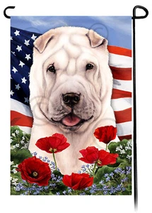 Bandera de jardín flores patrióticas - Shar Pei blanco - Imagen 1 de 1
