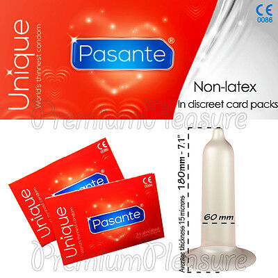 Pasante Unique * World Thinnest * Condoms Non-latex Flared Base*Ultra Super Thin • 6.95£