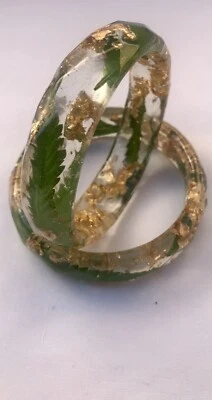 CANNABIS Marijuana Hemp Leaf bracelets With 14 Kt Gold leaf. - Image 1 of 4