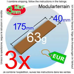 3x 3mm MDF Base 40x175mm 175x40mm 40mm 175mm Socle Cavalry Bike War Hammer 40k - Imagen 1 de 7