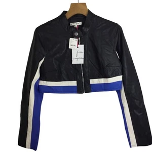 Free People Damen Viskose Inkognito Moto Crop Jacke Schwarz Kombi Motiv L Neu mit Etikett - Bild 1 von 14