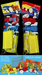 2x MANURBA PLASTIK TRAKTOR GESPANN METALLACHSER 1970s passend zu HEINERLE CIRCUS - Bild 1 von 21