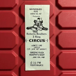 Boleto de circo de 3 anillos Roberts Brothers usado admitir un hijo de colección 1988 - Imagen 1 de 2
