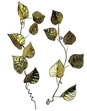 2 Vintage Metal Leaves Leaf Wall Art Sculptures 15" Brass Copper Metal Decor