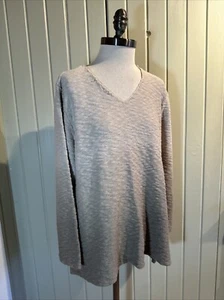 Habitat Sweater Womens Large Beige Ombre Long Sleeve Dip Dye V Neck Top Casual - Picture 1 of 4