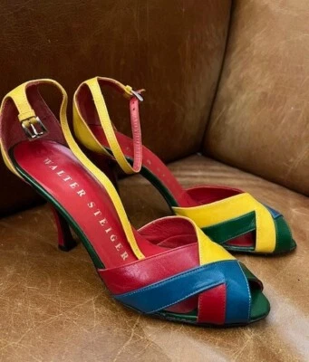 WALTER STEIGER Peep -Toe Heels, Red/Green/Blue/Yellow, 3.5 inch - Image 1 of 4