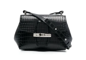 Longchamp Roseau Umhängetasche Krokodil schwarz Krokoleder Neu mit Etikett - Bild 1 von 10