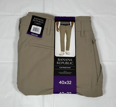 Banana Republic Performance Pant, Slim Fit, Zip Pockets, Tan, Men's 40x32, NEW - Image 1 of 4