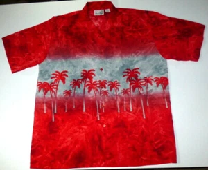 Vintage Hawaiian Monticerutti Original Shirt Men's L Red Palm Trees Aloha Luau - Picture 1 of 8