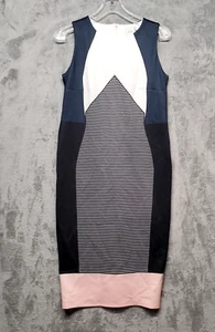 Asos Maternity Dress Womens Size 8 Navy Black White Pink Stripe Bodycon Stretch - Picture 1 of 12