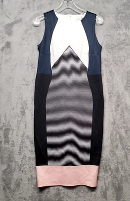 Asos Maternity Dress Womens Size 8 Navy Black White Pink Stripe Bodycon Stretch - Image 1 of 4