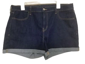 Old Navy Jeans Shorts Womens 14 Blue Mid-Rise Boyfriend Denim Cuffed Dark Washed - Picture 1 of 21