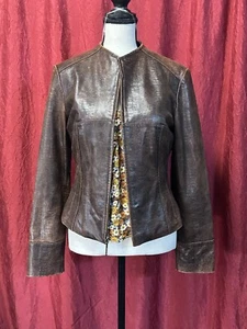 Modern “Siena Studio” Embossed Croc Natural Leather Jacket ( Zipper Front) - Foto 1 di 6