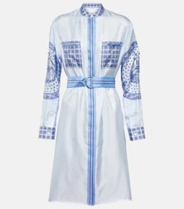 Burberry Monument Printed Blue Silk Satin Shirt Dress Belted Size 8 NWT $1,890 - Picture 1 of 17