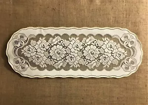 Lace Table Runner Ecru 14" x 38" Bows and Roses Dining Room Livingroom Bedroom - Picture 1 of 3
