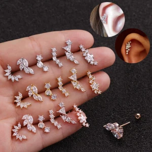 Zircon Stone Cartilage Earring Conch Tragus Helix Cartilage Piercing Ear Stud - Picture 1 of 35