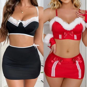 Mujeres Sexy Navidad Lencería Prendas para dormir Santa Babydoll Ropa interior Encaje Vestido Navidad - Imagen 1 de 27