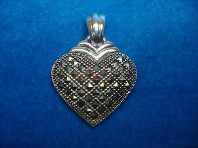 VERY NICE STERLING HEART W/MARCASITES - WELL MADE ! - Image 1 of 4