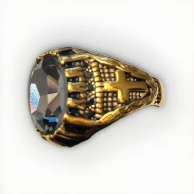 Anillo Cruz AnthonyJacobs Acero Inoxidable Chapado en Oro Talla 11 Cristal Gris Oscuro Foto 1 de 4