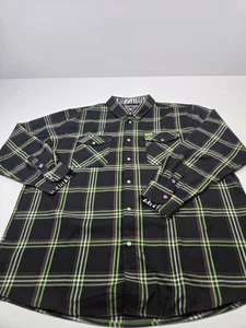 Camicia Dixxon Frankie flanella uomo 4XL nero verde viola bottoni a pressione a quadri - Foto 1 di 13