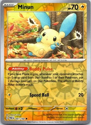 Minun 061/182 SV04: Paradox Rift Pokemon TCG - English NM Reverse Holo - Image 1 of 2