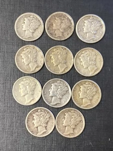 Monedas de plata de Estados Unidos (11) monedas de diez centavos Mercury, 1926 1942 1944 1941 lote 51020 de Estados Unidos - Imagen 1 de 10