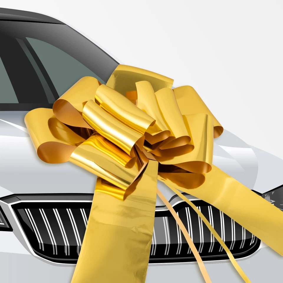 30-дюймовый большой автомобильный бант с выдвижным бантом — глянцевый золотой дизайн — подарочный бант в форме бабочки — Pe... - Изображение 1 из 4