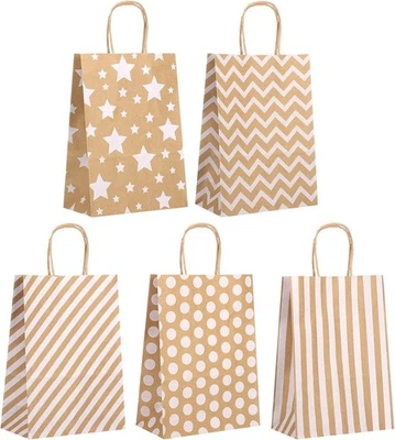 25 Stück Papiertüten Braun mit Henkel, 15 x 21 x 8 cm Geschenktüten Klein - Bild 1 von 4