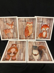 Kinderzimmer Deko Wald Tier Bilder Spielzimmer gerahmte Poster 5er Set - Bild 1 von 8