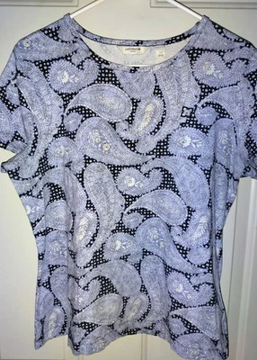 Top de algodón para mujer Liz Claiborne azul cachemira floral manga corta cuello redondo L Foto 1 de 4