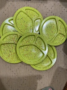 6 Zak! Designs Lime Green Melamine Divided Plate Confetti 11 1/4" Dinner Grill - Picture 1 of 2