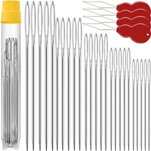 50 Pack Premium Large Eye Needles for Hand Sewing with 4 Needle Threaders, As... - Picture 1 of 9
