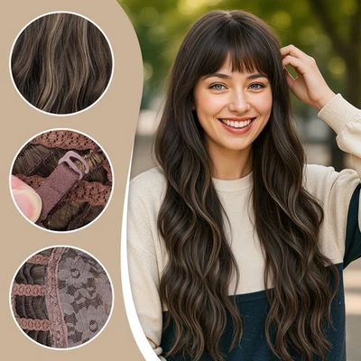 Коричневые кудрявые парики с плоской челкой светлые женские косплей волнистые волосы - Изображение 1 из 4