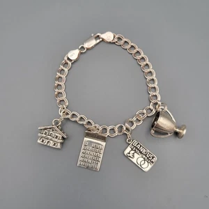 Vintage 925 Sterling Silver Charms Bracelet Italy 4 Charms 20g - 7 inch bracelet - Picture 1 of 11