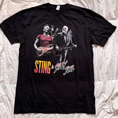 Camiseta de concierto gráfica Sting and Billy Joel talla L negra banda de algodón rock informal Foto 1 de 4