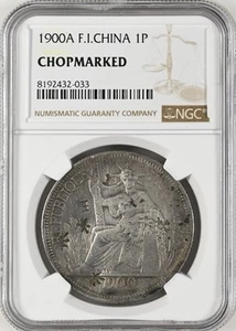 1900 French Indo China Piastre NGC Chopmarked Silver Coin 1P A Paris Mint - Picture 1 of 9