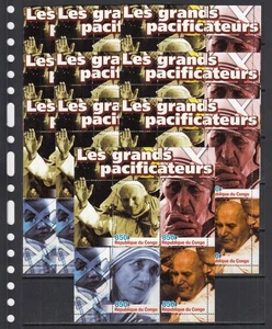 Pope John Paul II Mother Teresa 2005 Congo MNH 1 M/s perf Set X 10 Wholesale lot - Picture 1 of 2