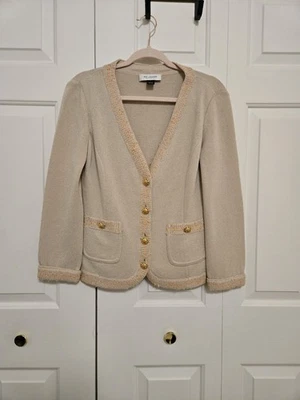 Blazer cárdigan tejido St. John Santana en crema/naranja con botones dorados talla 4 Foto 1 de 4