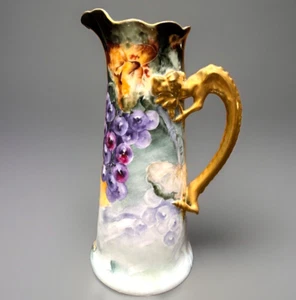 Antique Gorgeous JPL Limoges France Pitcher Gold Gilt Dragon Handle - Picture 1 of 21