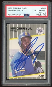 Tarjeta autógrafa de novato Ken Griffey Jr 1989 Fleer brillante de béisbol PSA/ADN automática 9 - Imagen 1 de 2