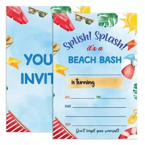 Birthday Invitations Beach Party for Boy Girl with Envelopes Invites for Birt... - Picture 1 of 5