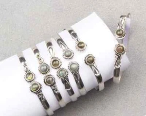 Natural Labradorite Crystal Cuff 10Pcs Bangle,Silver Overlay Adjustable Bangle~ - Picture 1 of 2