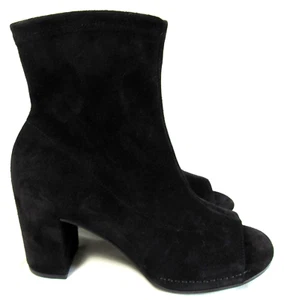 Botines Del Carlo Negro Gamuza Cuero Punta Abierta 3" Tacón Talla 38 8 Usados en Excelente Condición - Imagen 1 de 8