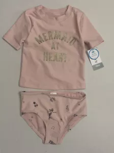 NWT Carters 18 month girl rash guard and bikini bottom—2piece swim Mermaid Pink - Picture 1 of 5