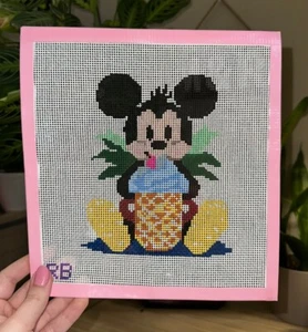 Mickey Mouse Pineapple Dole Whip Hand painted Needlepoint Canvas - Picture 1 of 3