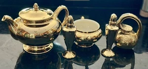 LOTE VINTAGE TETERA Y CUENCO HOMER LAUGHLIN CÁSCARA DE HUEVO NAUTILUS ORO 22K años 40 - Imagen 1 de 8