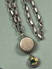 Thick Silvertone Chain w Double Magnabilities Marked Round Pendant Necklace -