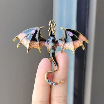 Vintage Crystal Enamel Flying Dragon Brooch Pin for Women Banquet Gift - Image 1 of 4