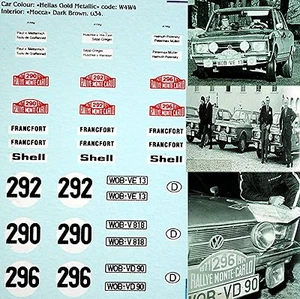 VW Volkswagen K70 Rallye Montecarlo 1971 #290 #292 #296 - 1:87 calcomanía calcomanía - Imagen 1 de 4