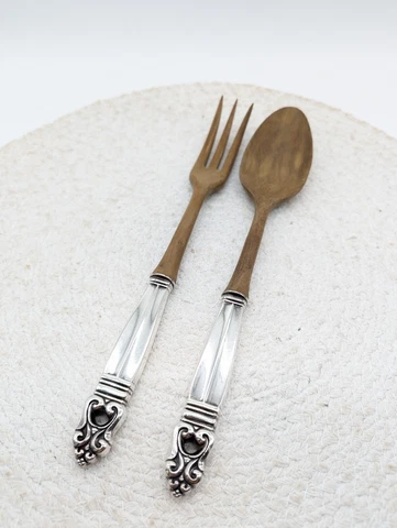 Vintage International Sterling & Wood Royal Danish Salad Serving Set Cover